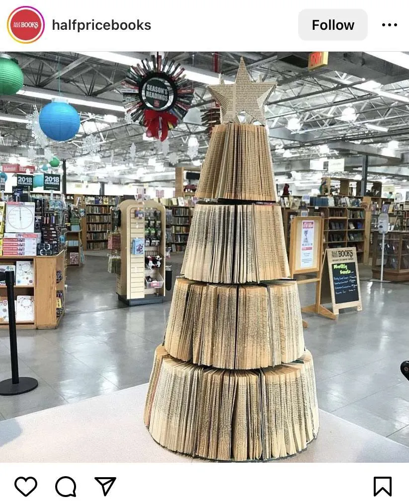 Bookmas tree in a Half Priced bookstore.
