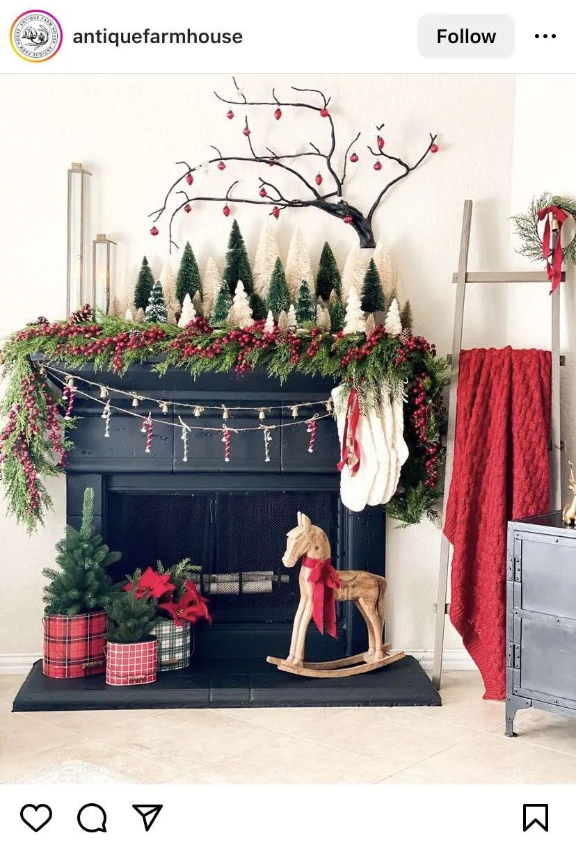 Christmas Mantel decorating ideas: wooden rocking horse