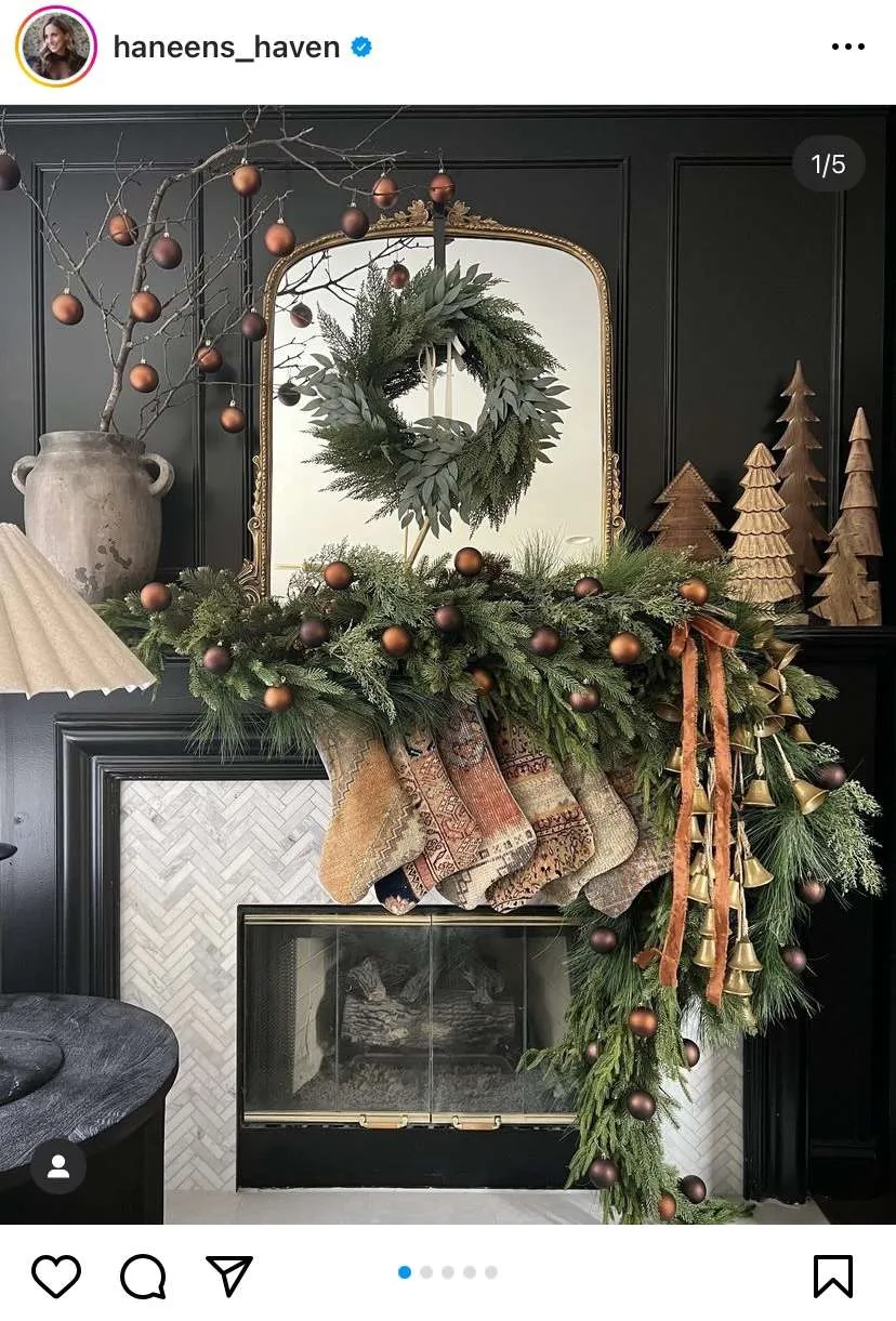Christmas mantel decorating ideas: brown ornaments