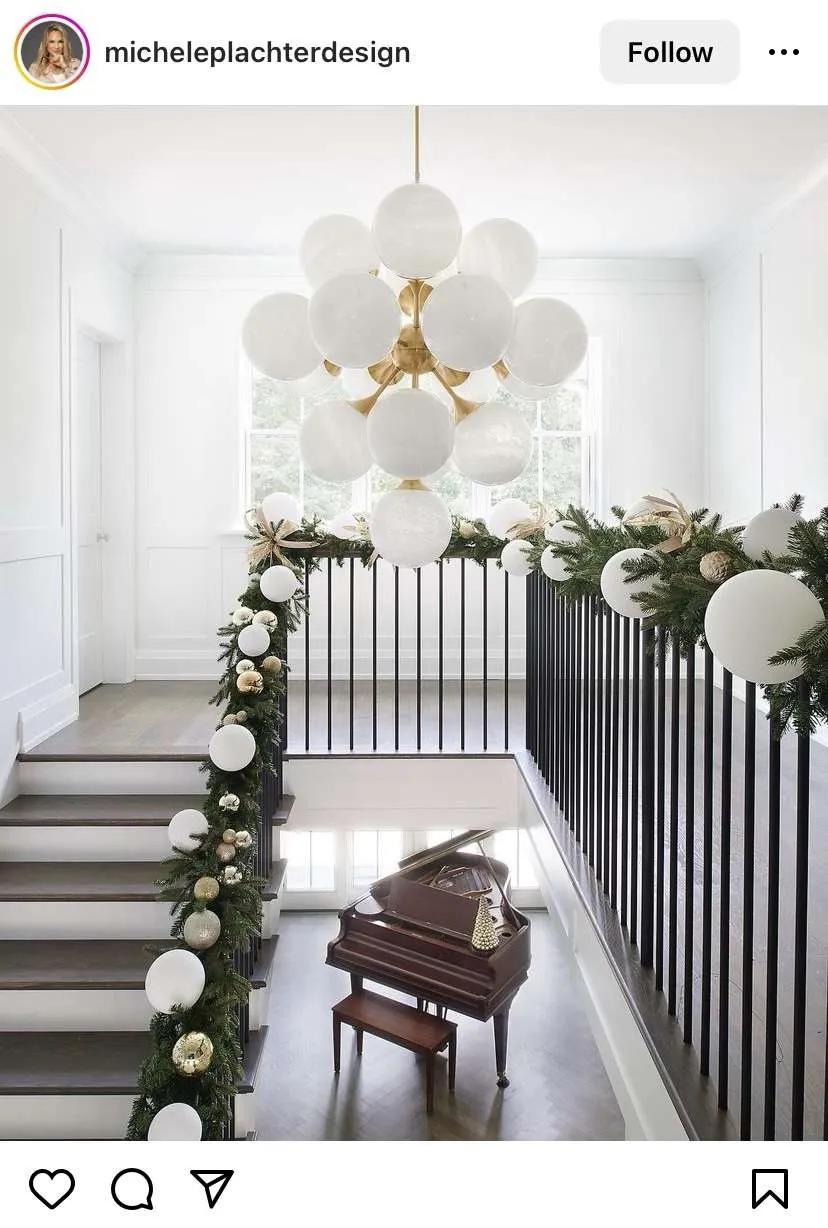 Christmas staircase decorating ideas: white ornaments