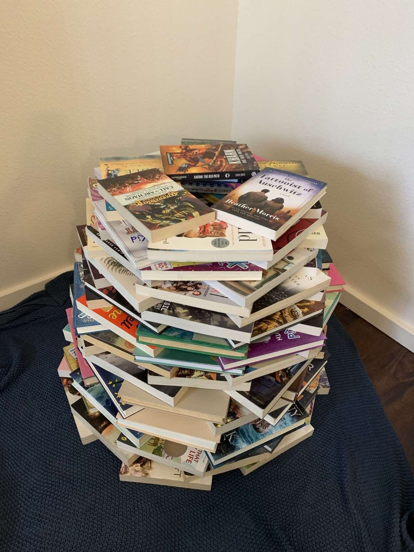 Eventually your book stack will taper to only fit 3 books in a triangle on the top.