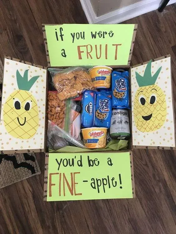 Funny and Flirty Care Package Ideas: If you were a fruit, you'd be a fine-apple.
