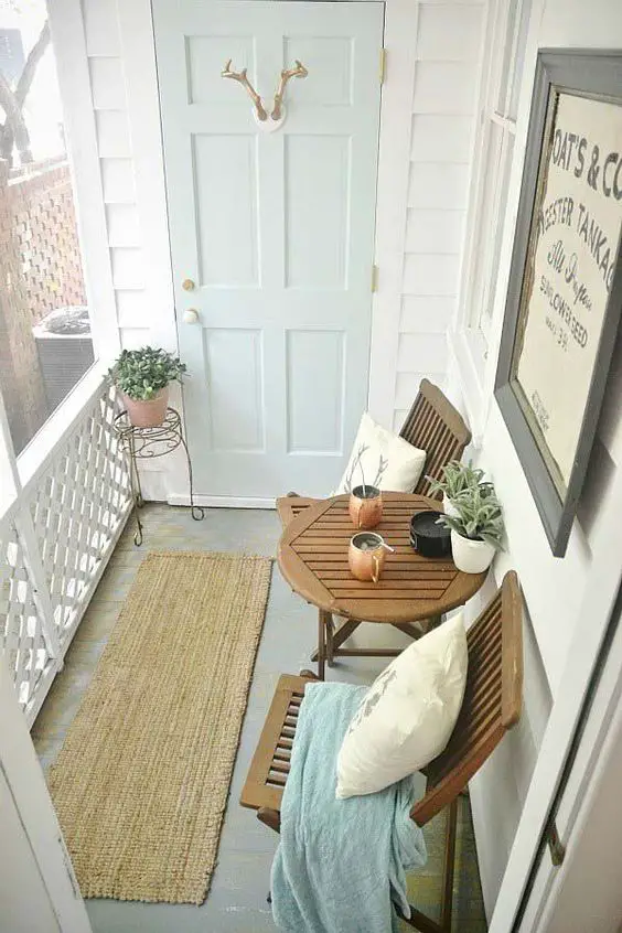 Narrow porch decorating ideas: use light colored paint to make a space seem bigger and brighter.