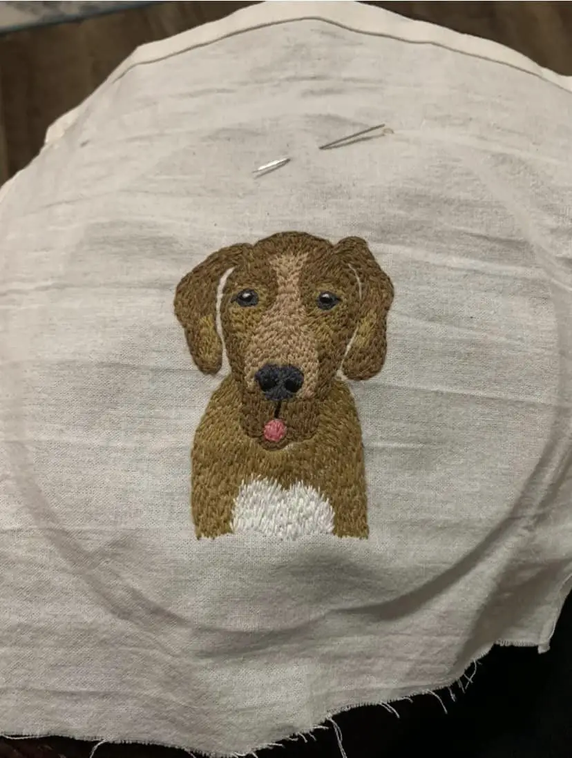 Embroidery project: our sweet dog, Marv.