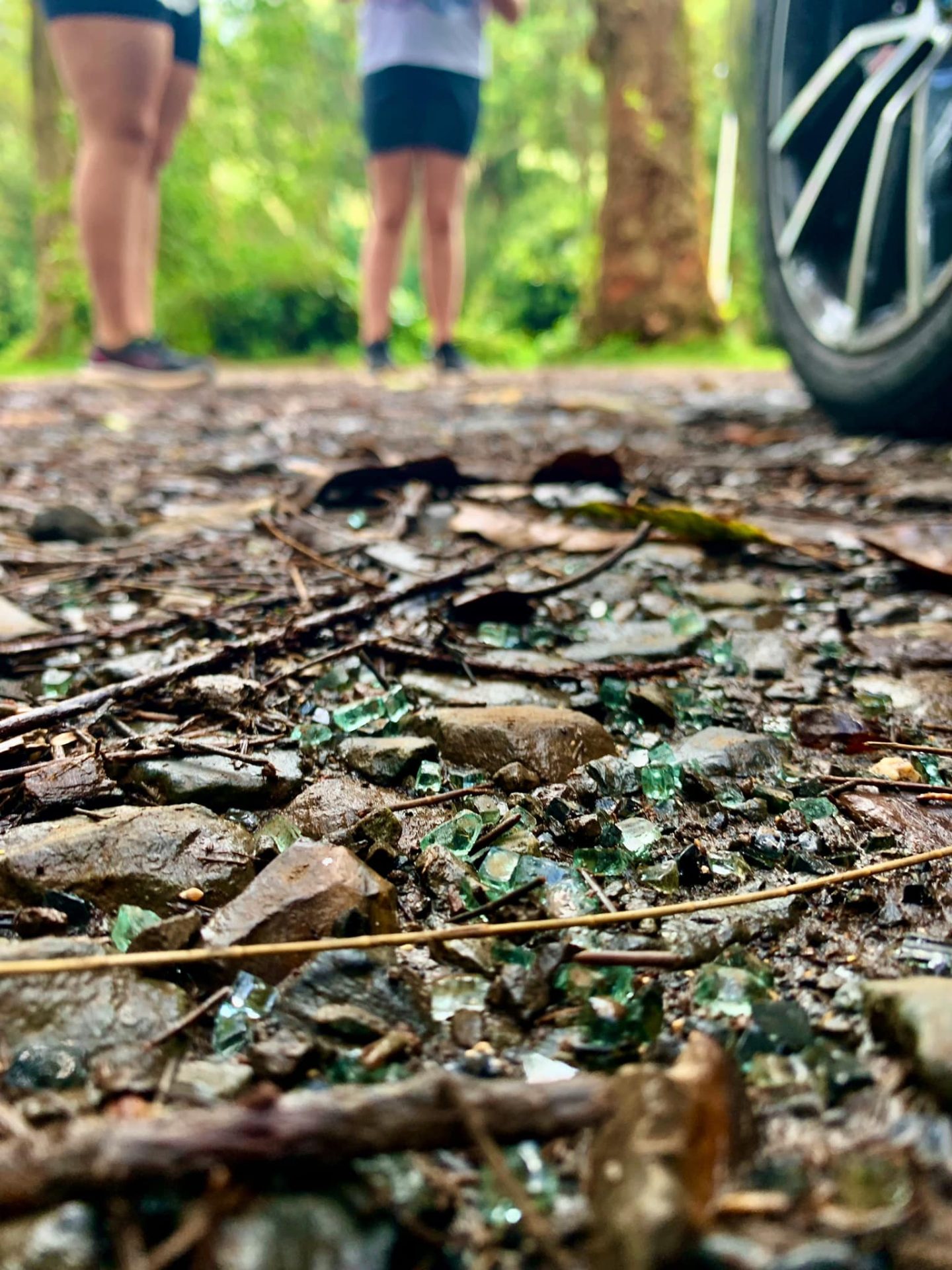The parking lot at Lulumahu Falls is full of broken glass.