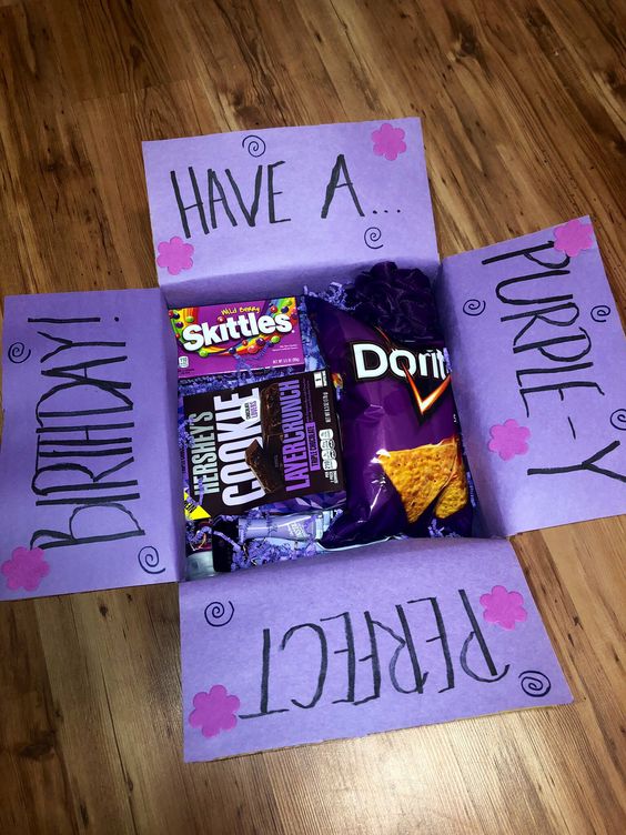 Color themed care package ideas: purple