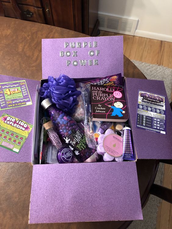 Color themed care package ideas: purple.
