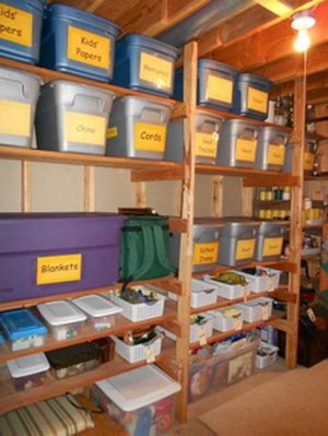 Garage Organization Ideas: Big sturdy shelves to store storage totes.