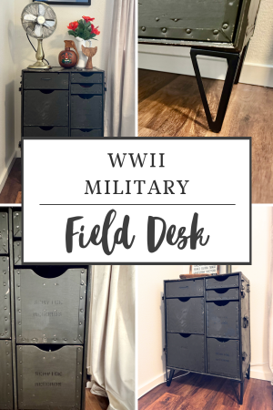 How we use a WWII military field desk as home decor and storage.