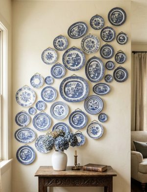 Plate Wall Ideas: Blue and white