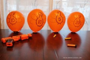 Thanksgiving Kids Table Ideas: Nerf gun turkey shoot game